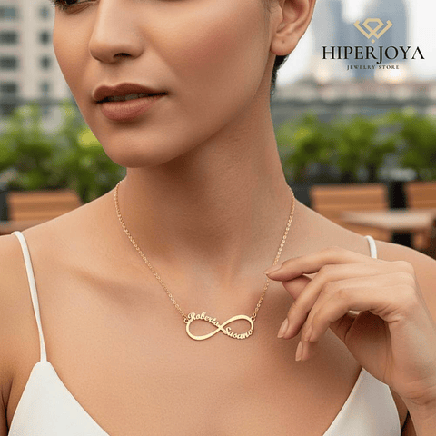 Gargantilla personalizada infinito con nombres en pareja plata