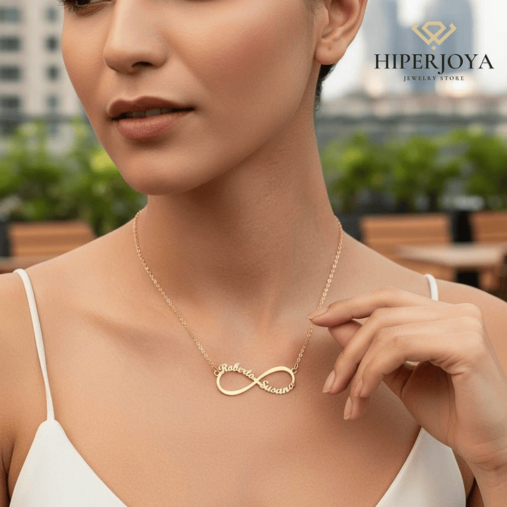 Gargantilla personalizada infinito con nombres en pareja plata 2