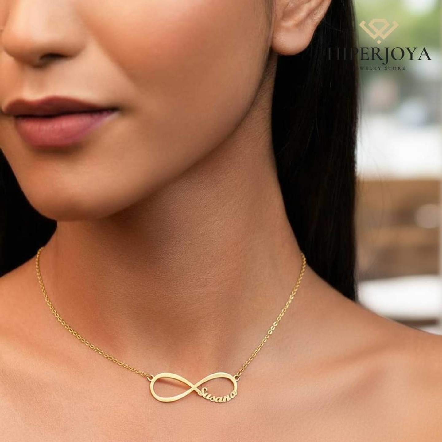 Gargantilla personalizada de infinito y nombre plata con baño de oro 2