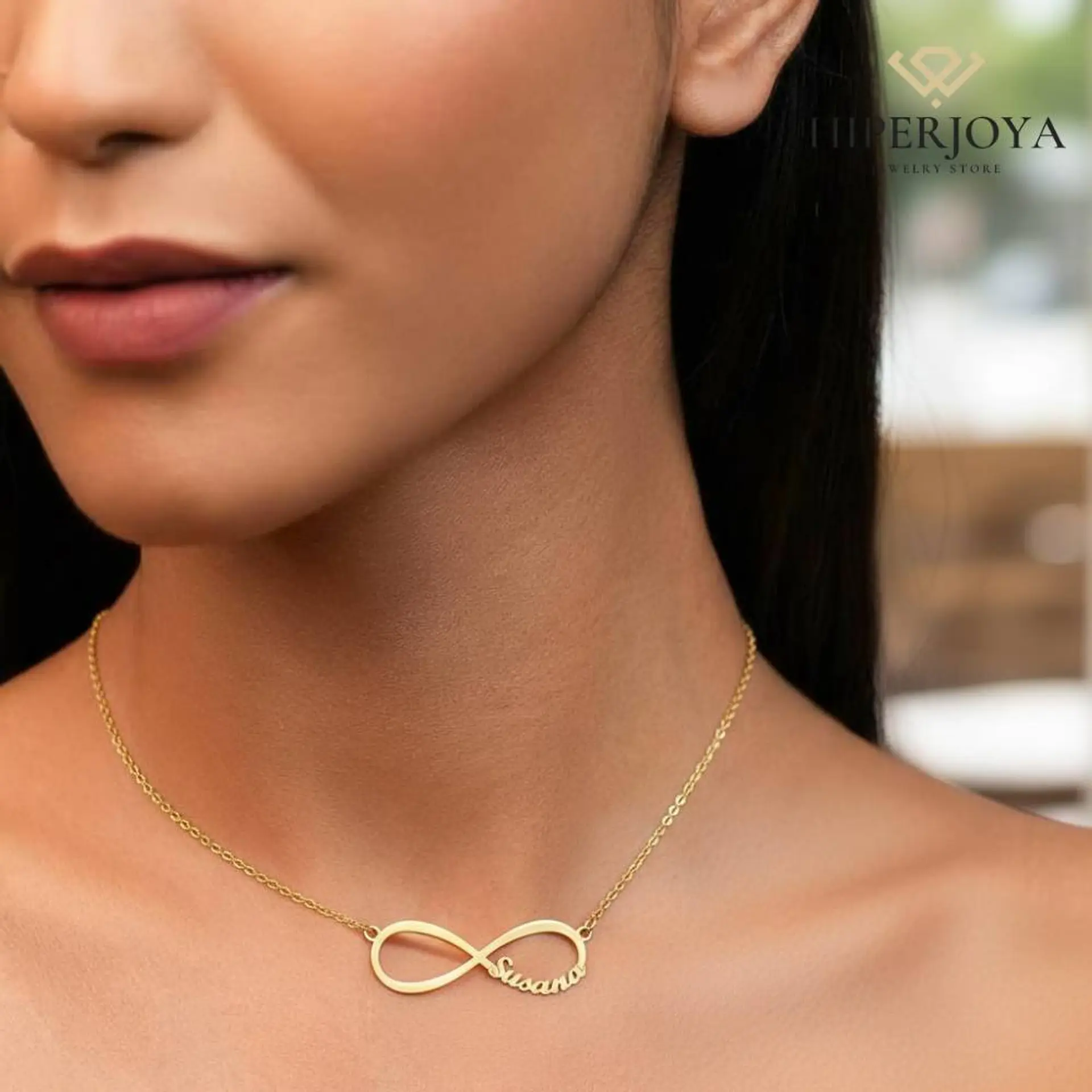 Gargantilla personalizada de infinito y nombre plata con baño de oro 4