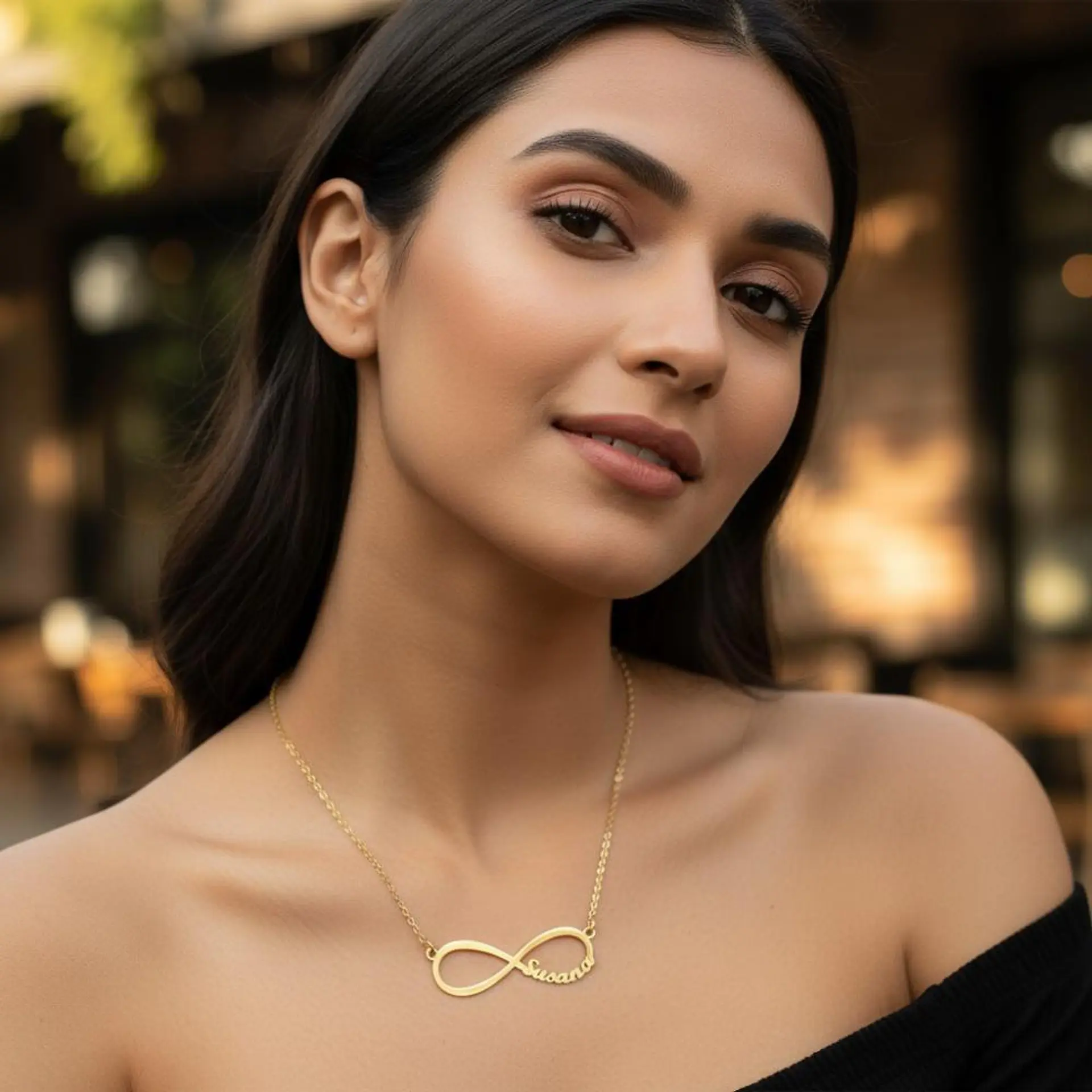 Gargantilla personalizada de infinito y nombre plata con baño de oro 6