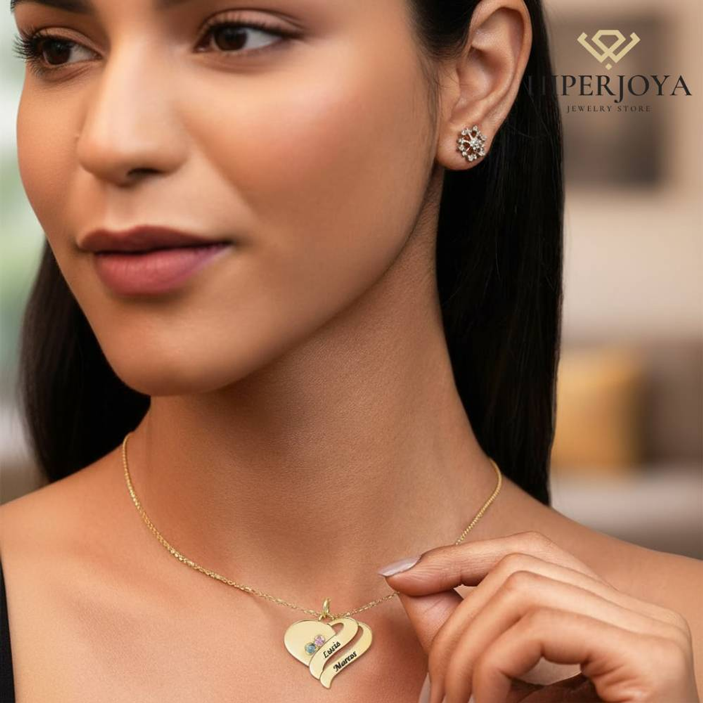 Gargantilla personalizada nombres y zirconitas plata con baño de oro 2