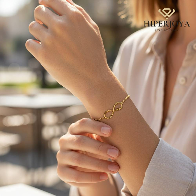 Pulsera personalizada infinito con nombre plata en baño de oro 2