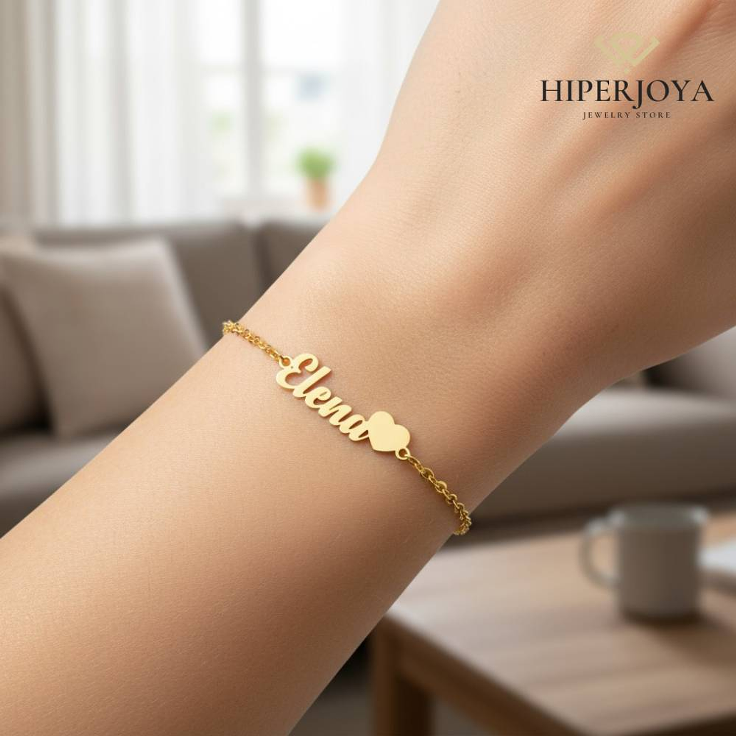 Pulsera personalizada nombre y corazón plata con baño de oro 2