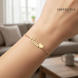 Pulsera personalizada nombre y corazón plata con baño de oro