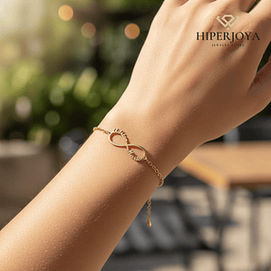 Pulsera personalizada infinito y nombres plata con baño de oro 