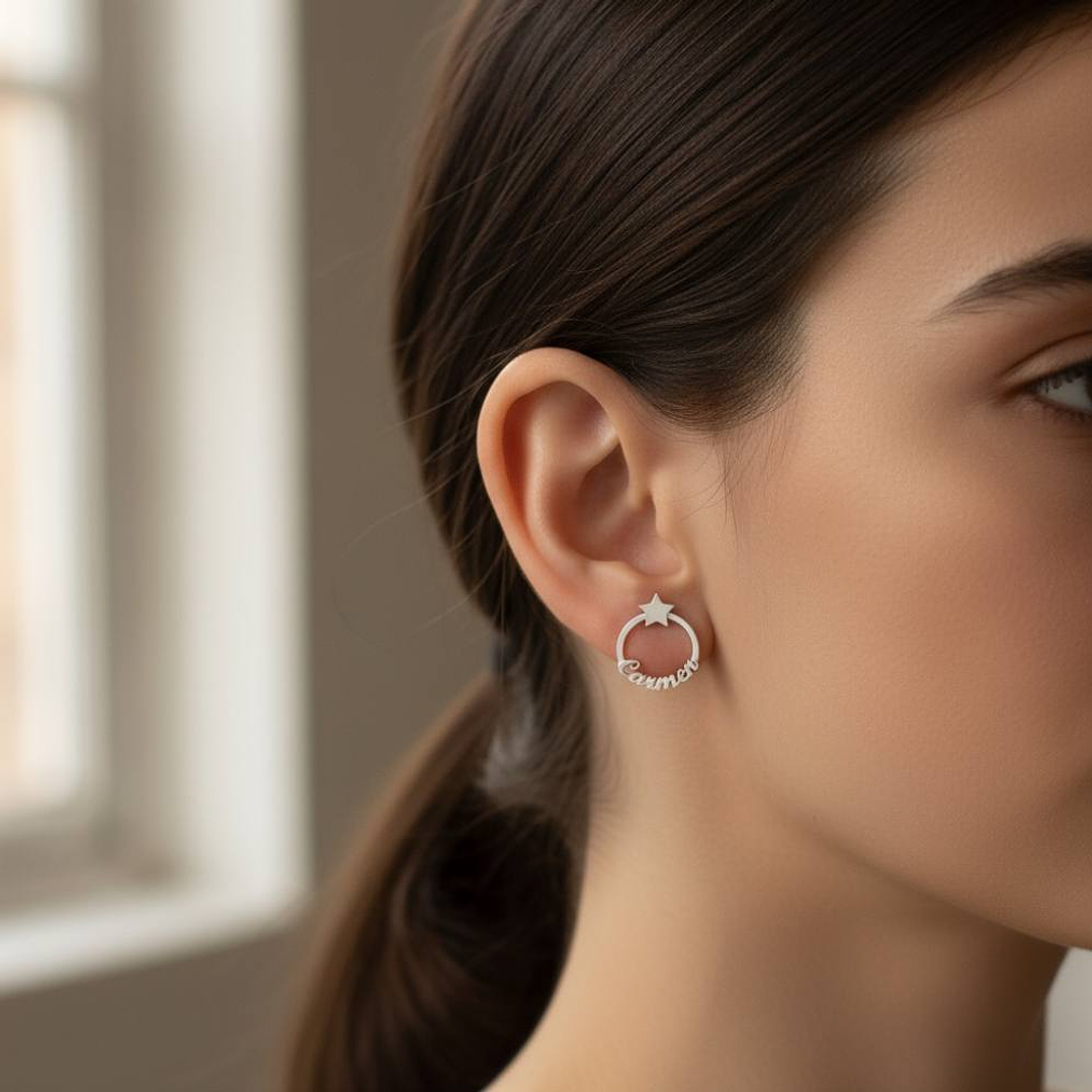 Pendiente personalizado con nombre en forma circular plata 2