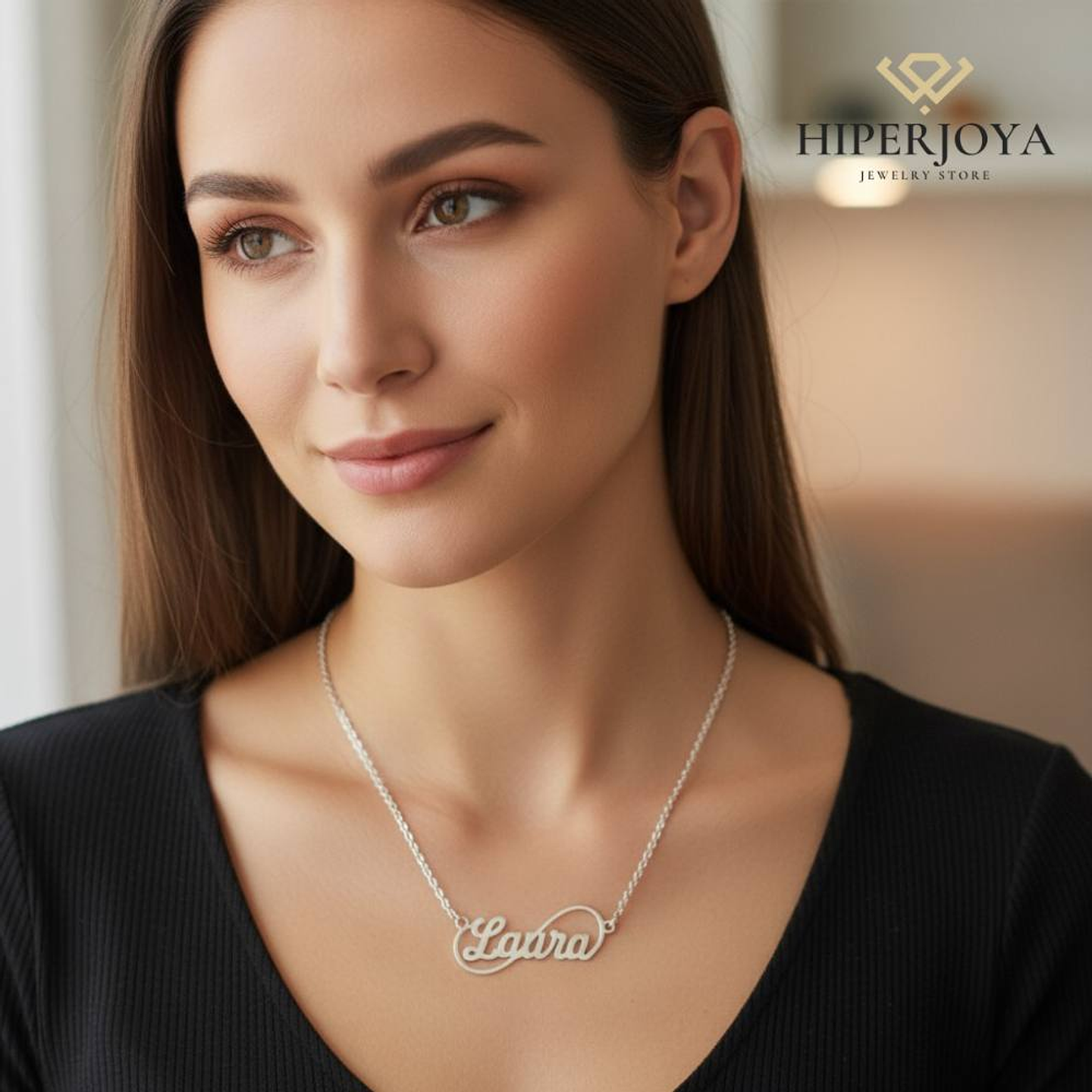 Gargantilla personalizada medio infinito con nombre plata  2