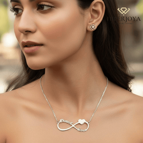Gargantilla personalizada de infinito con nombres plata 