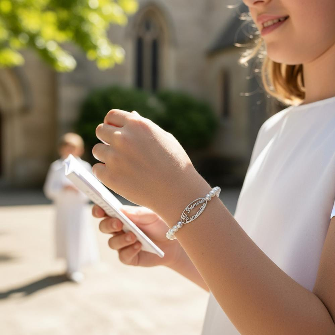 Pulsera de perlas personalizada plata 3