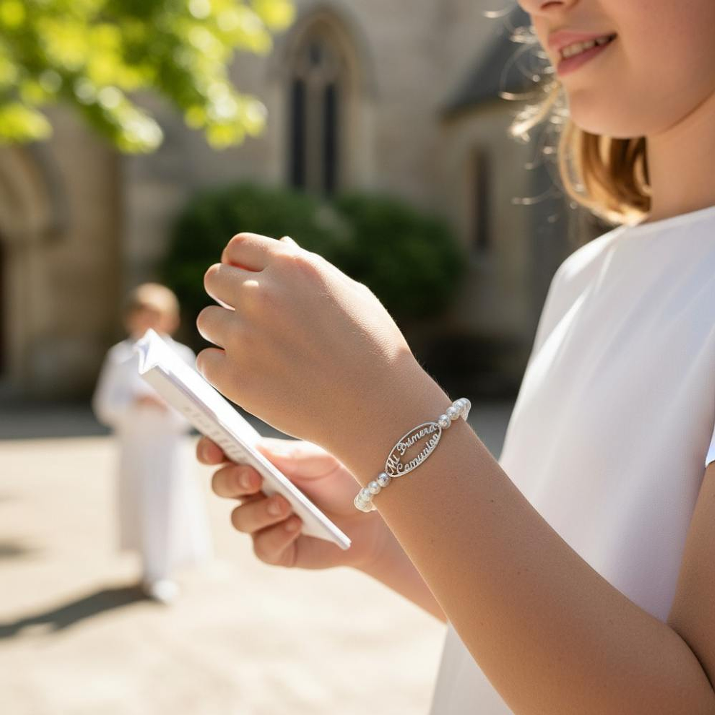 Pulsera de perlas personalizada plata 3