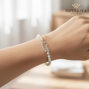Pulsera de perlas personalizada plata