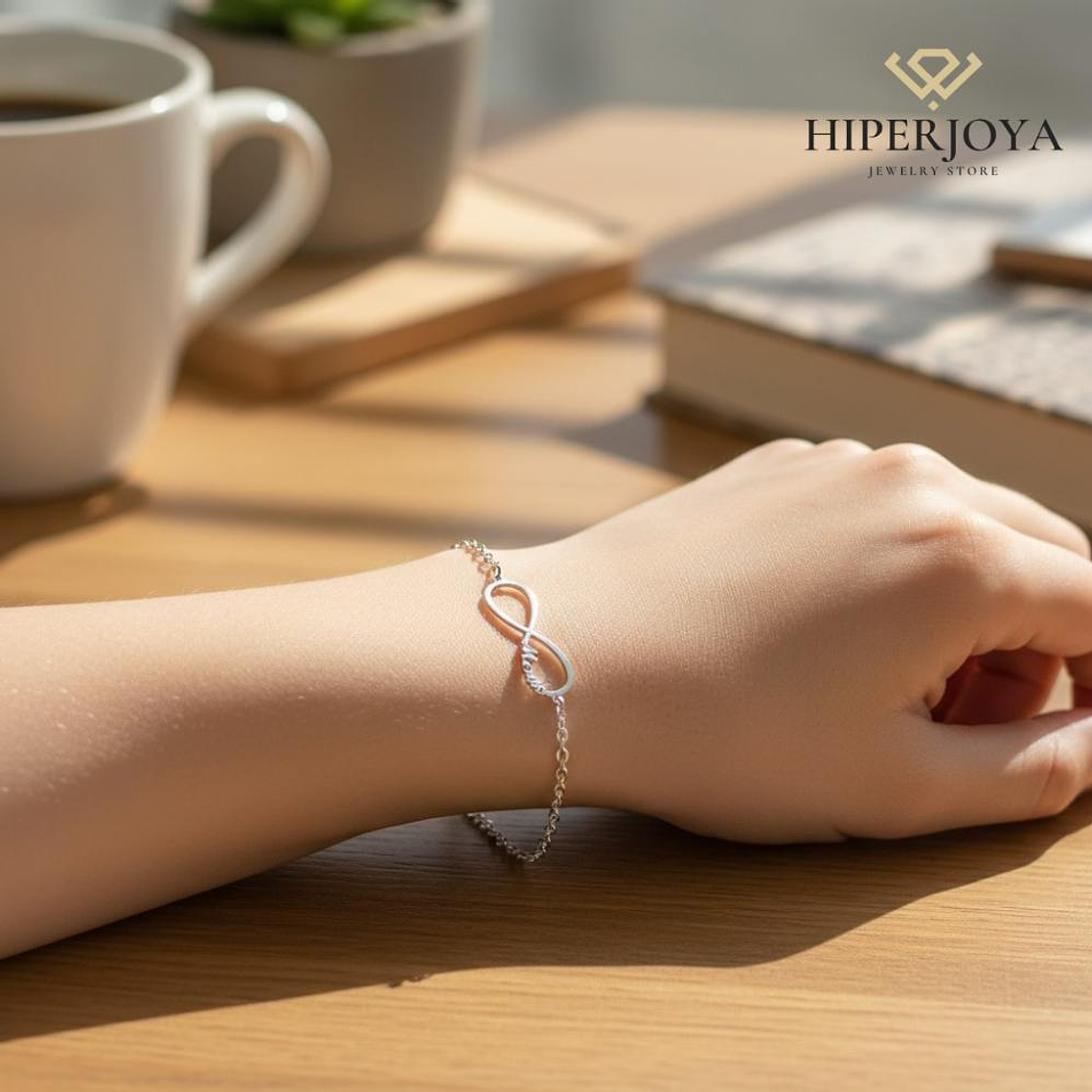 Pulsera personalizada infinito con nombre plata 2