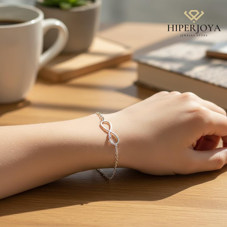 Pulsera personalizada infinito con nombre plata 2