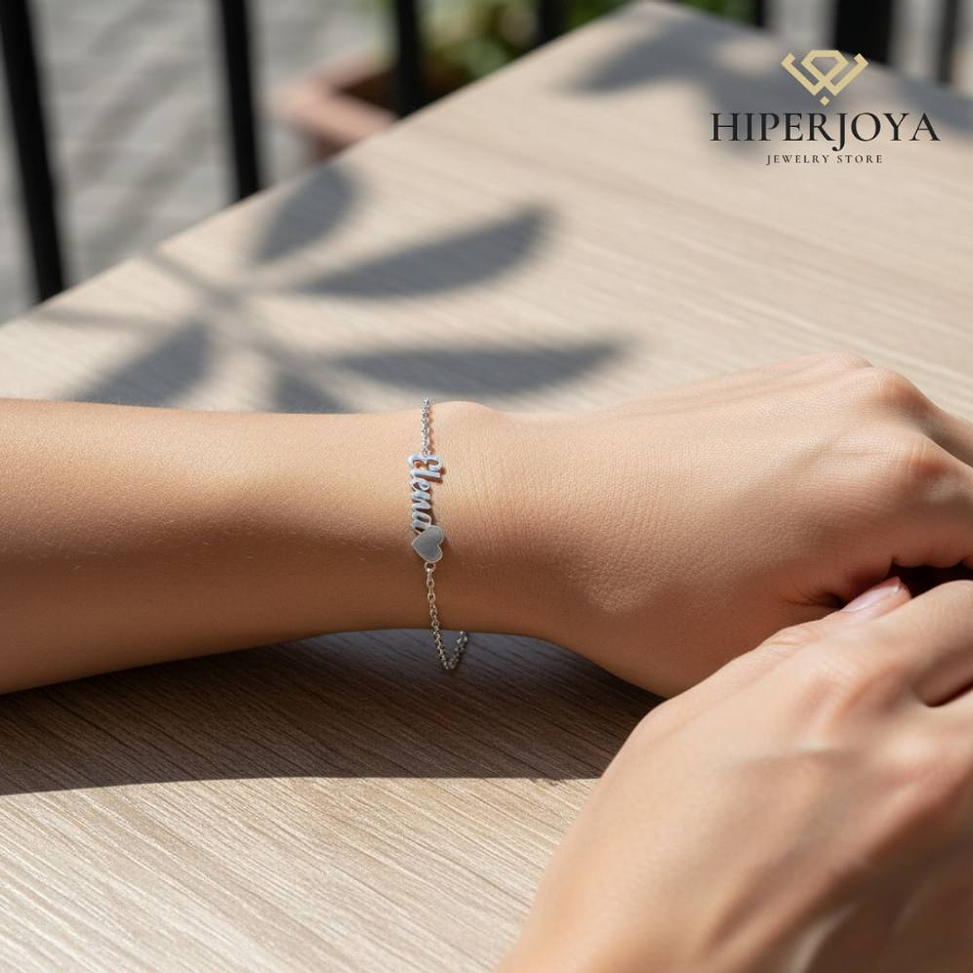 Pulsera personalizada con nombre y corazón plata 3