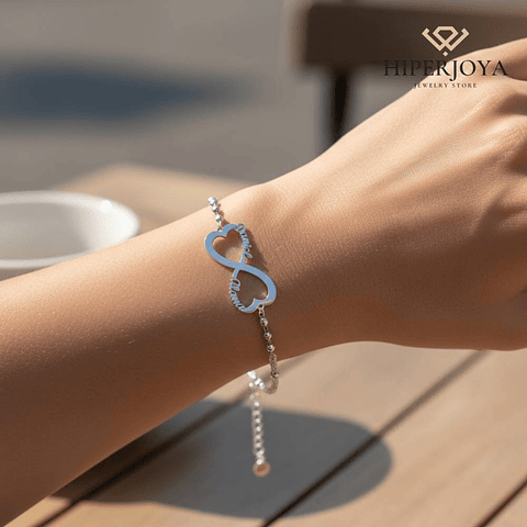 Pulsera personalizada infinito y nombres plata
