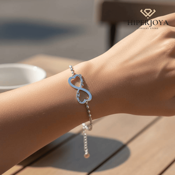 Pulsera personalizada infinito y nombres plata 2