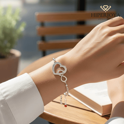 Pulsera personalizada corazón infinito plata