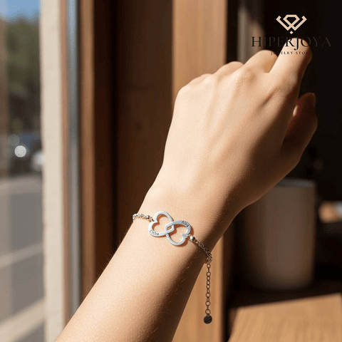 Pulsera personalizada corazones nombres plata