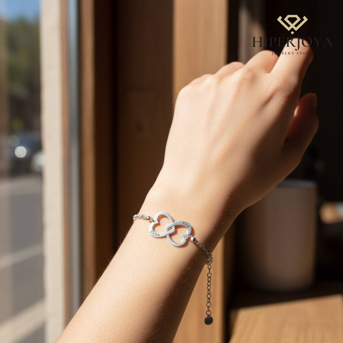 Pulsera personalizada corazones nombres plata 2