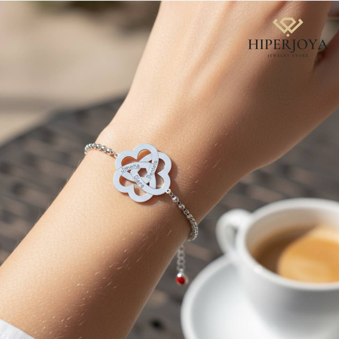 Pulsera personalizada corazones enlazados plata 2