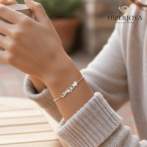 Pulsera personalizada de amiga plata