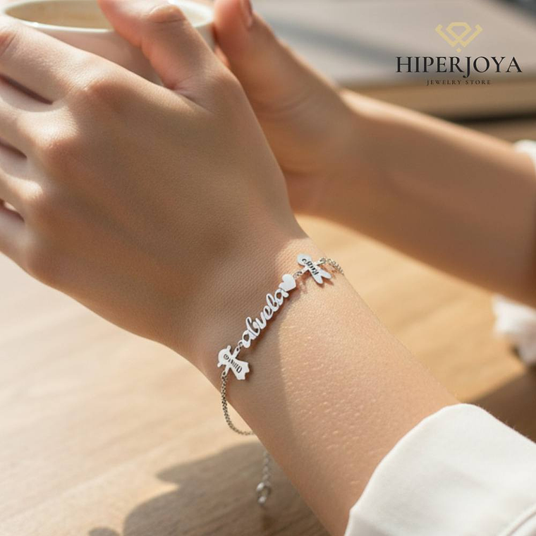 Pulsera personalizada abuela y nombres de nietos plata 2