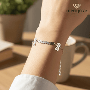 Pulsera personalizada mamá y nombres de hijos plata