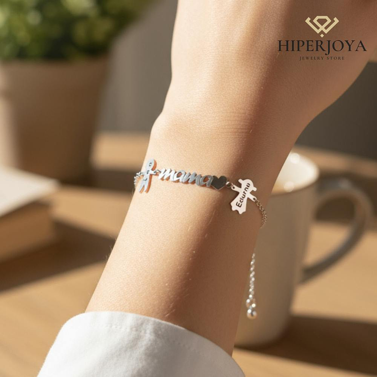 Pulsera personalizada mamá y nombres de hijos plata 2