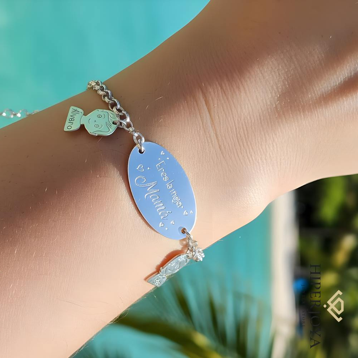 Pulsera personalizada hijos leyenda para mamá plata 1