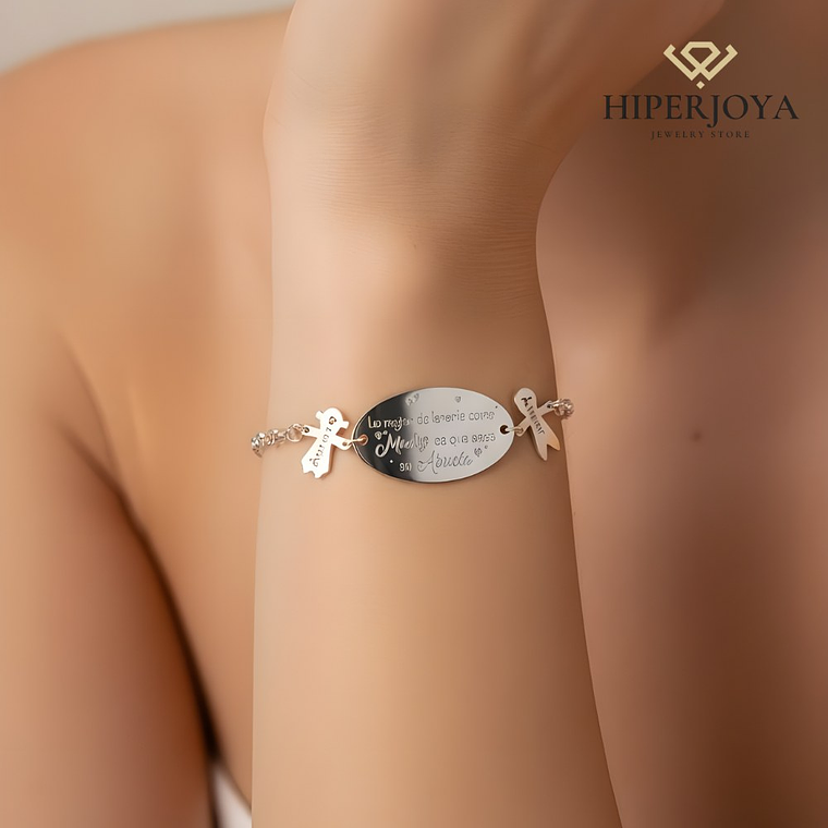 Pulsera personalizada madre abuela plata 2