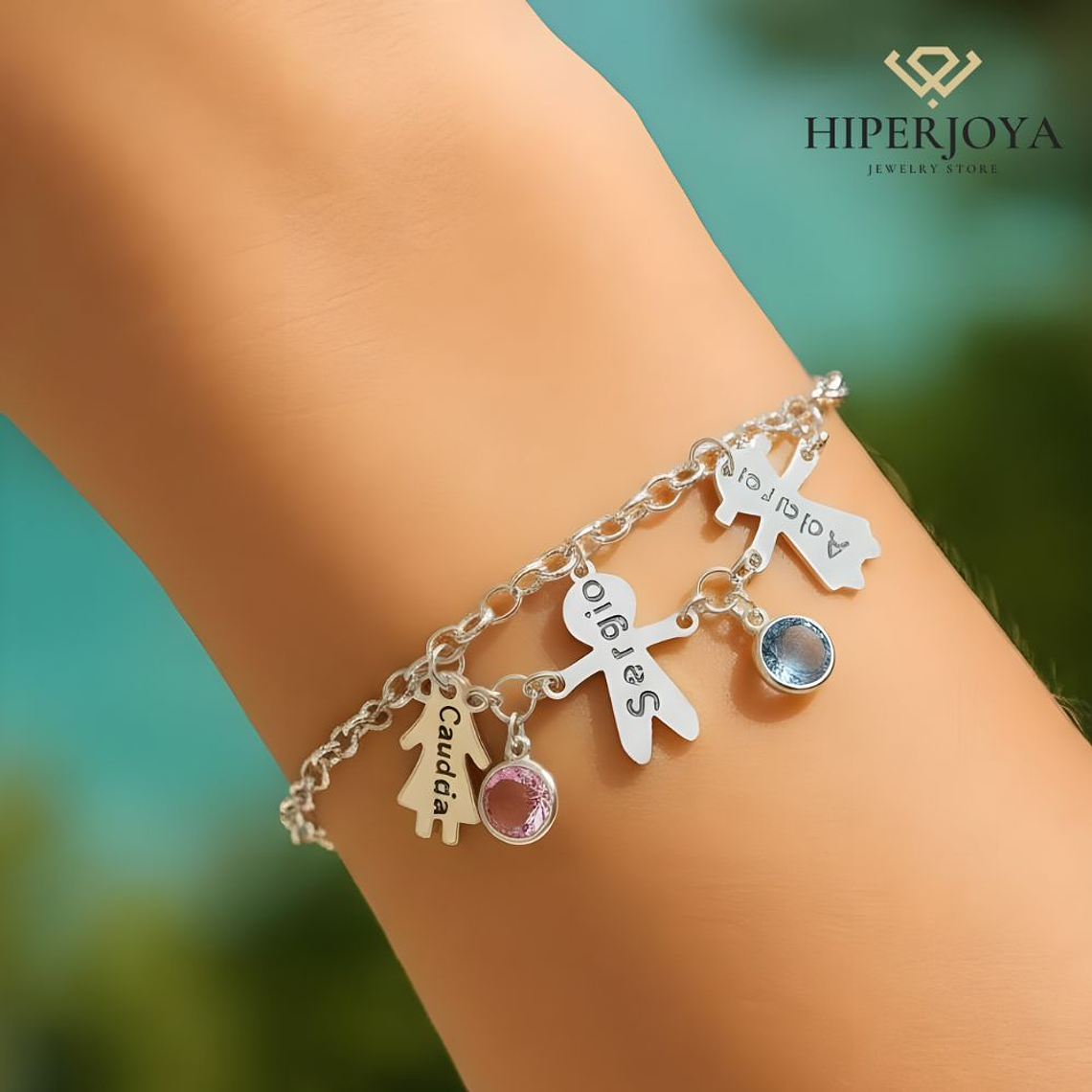 Pulsera personalizada para tres nombres plata 2