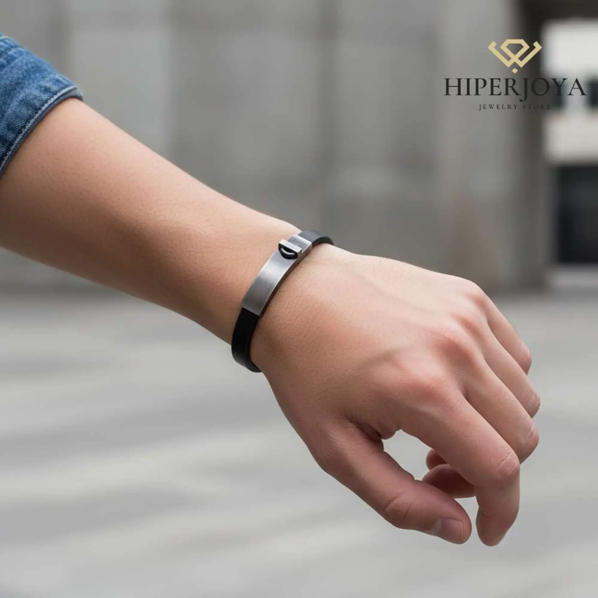 Pulsera para caballero cuero negro 2