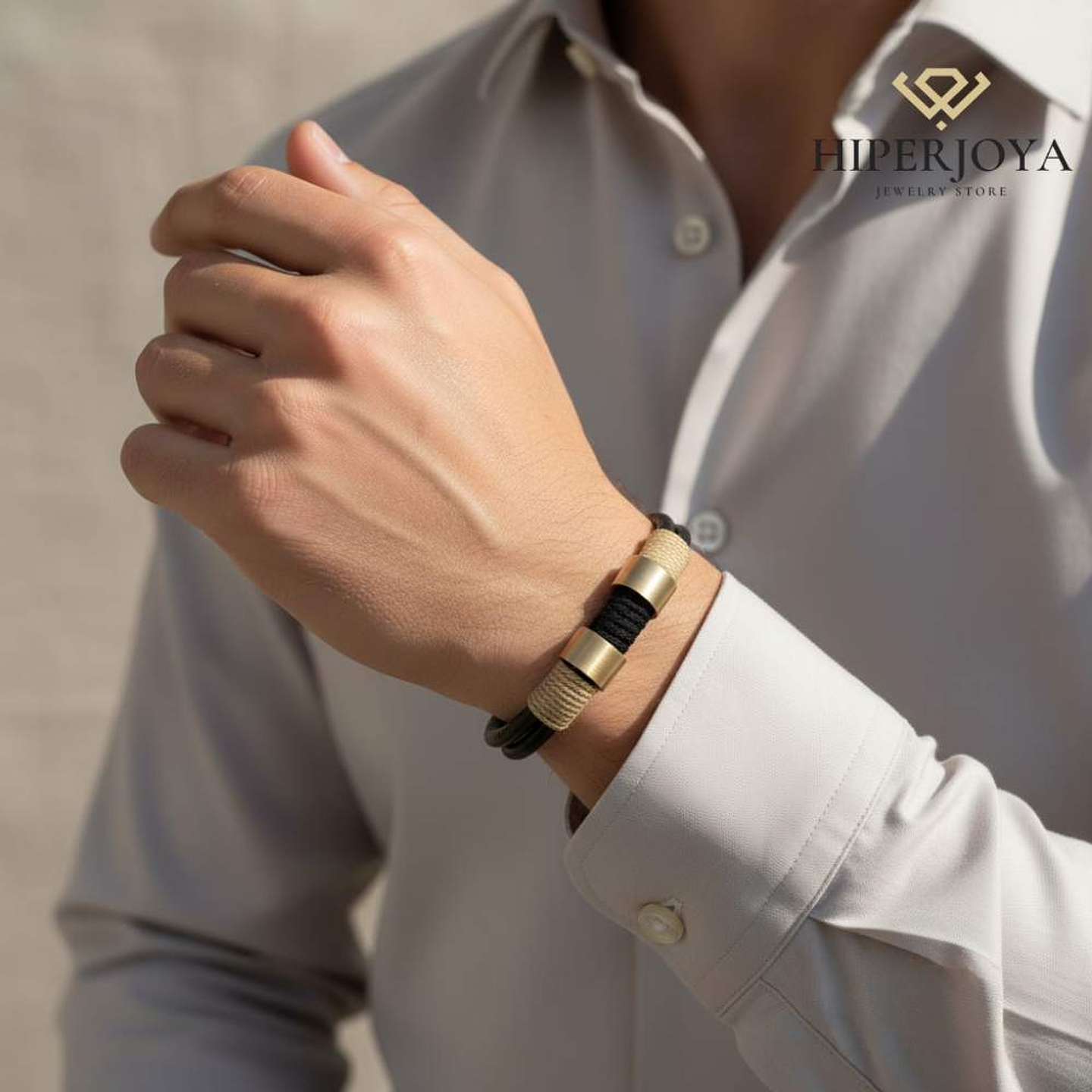 Pulsera para caballero cuero negro doble 1