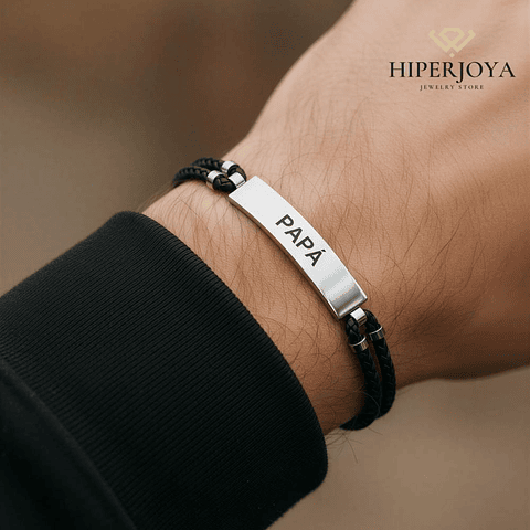 Pulsera de papá personalizada cuero trenzado doble