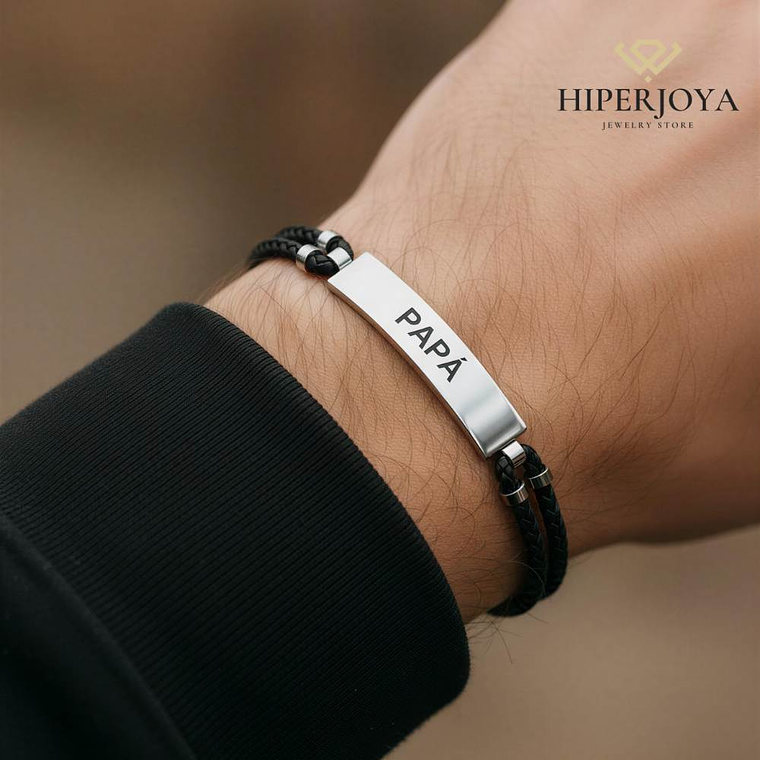 Pulsera de papá personalizada cuero trenzado doble 1