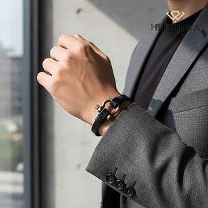 Pulsera de caballero con hilos y cuero negro