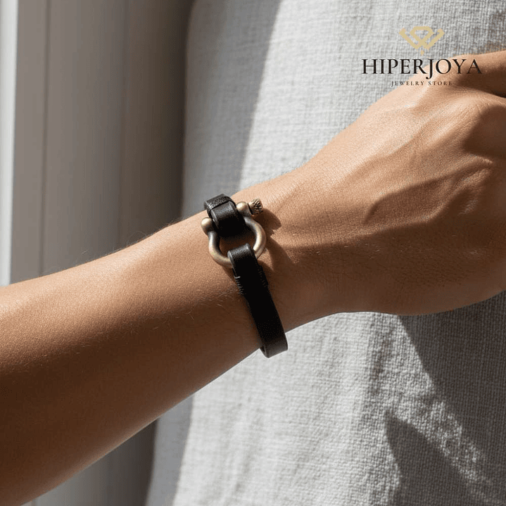 Pulsera de caballero con hilos y cuero negro 3