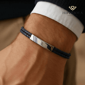 Pulsera para caballero en piel azul y acero 