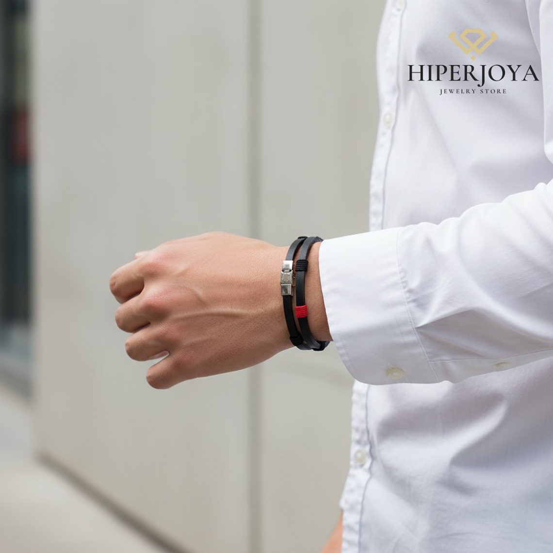 Pulsera de caballero de piel y acero  2