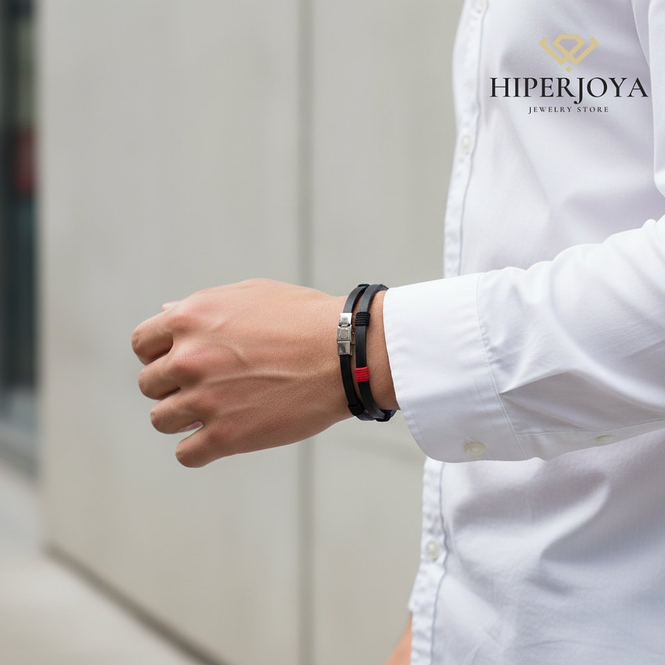 Pulsera de caballero de piel y acero  2