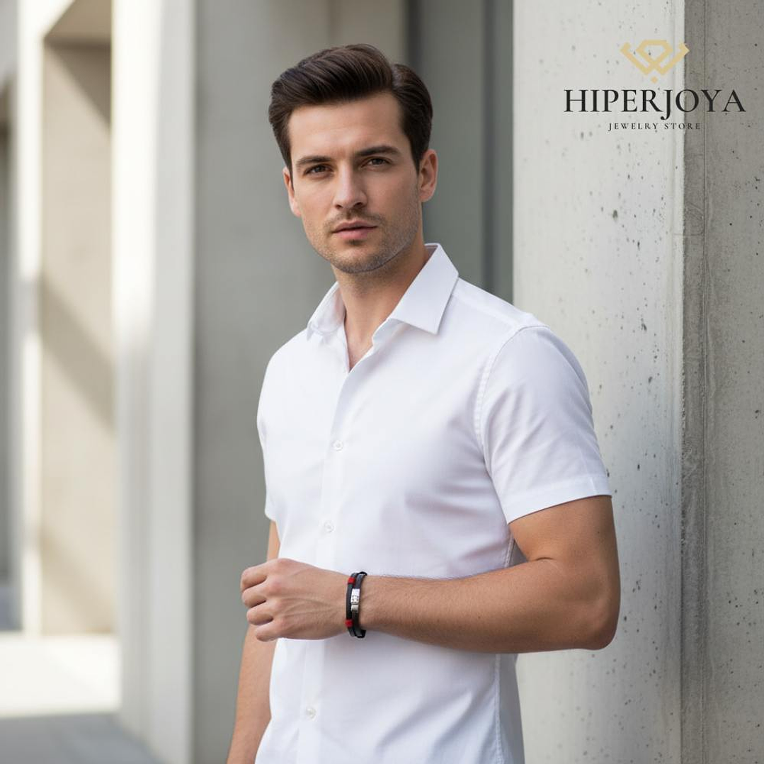 Pulsera de caballero de piel y acero  3