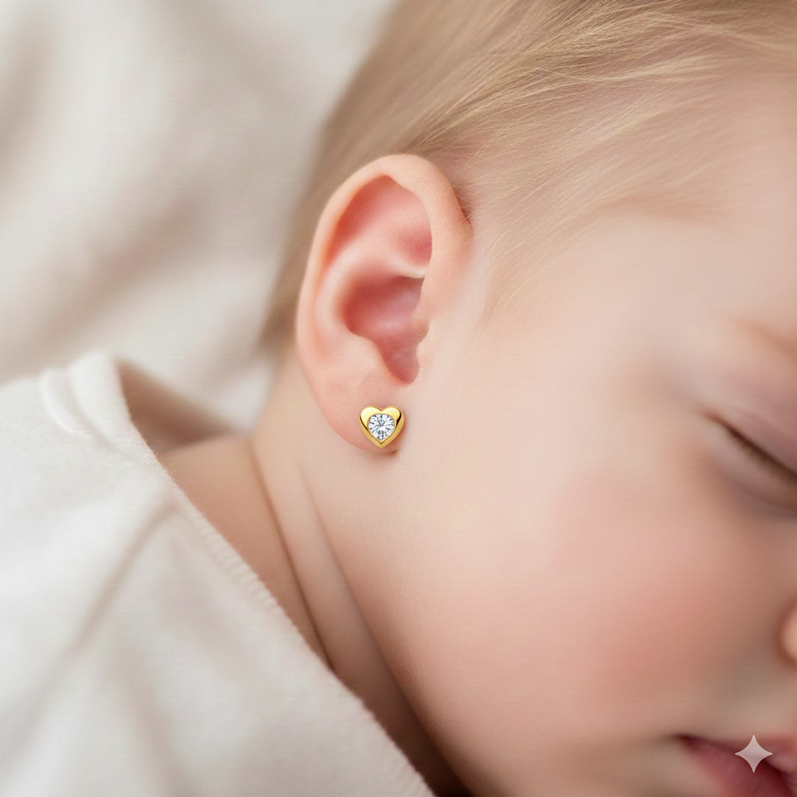 Pendientes de Oro corazón y circonita  1