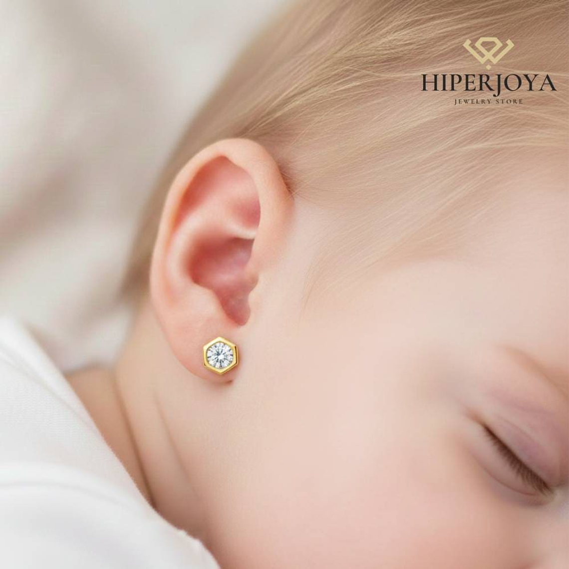 Pendientes hexágono y circonita Oro 18k  2