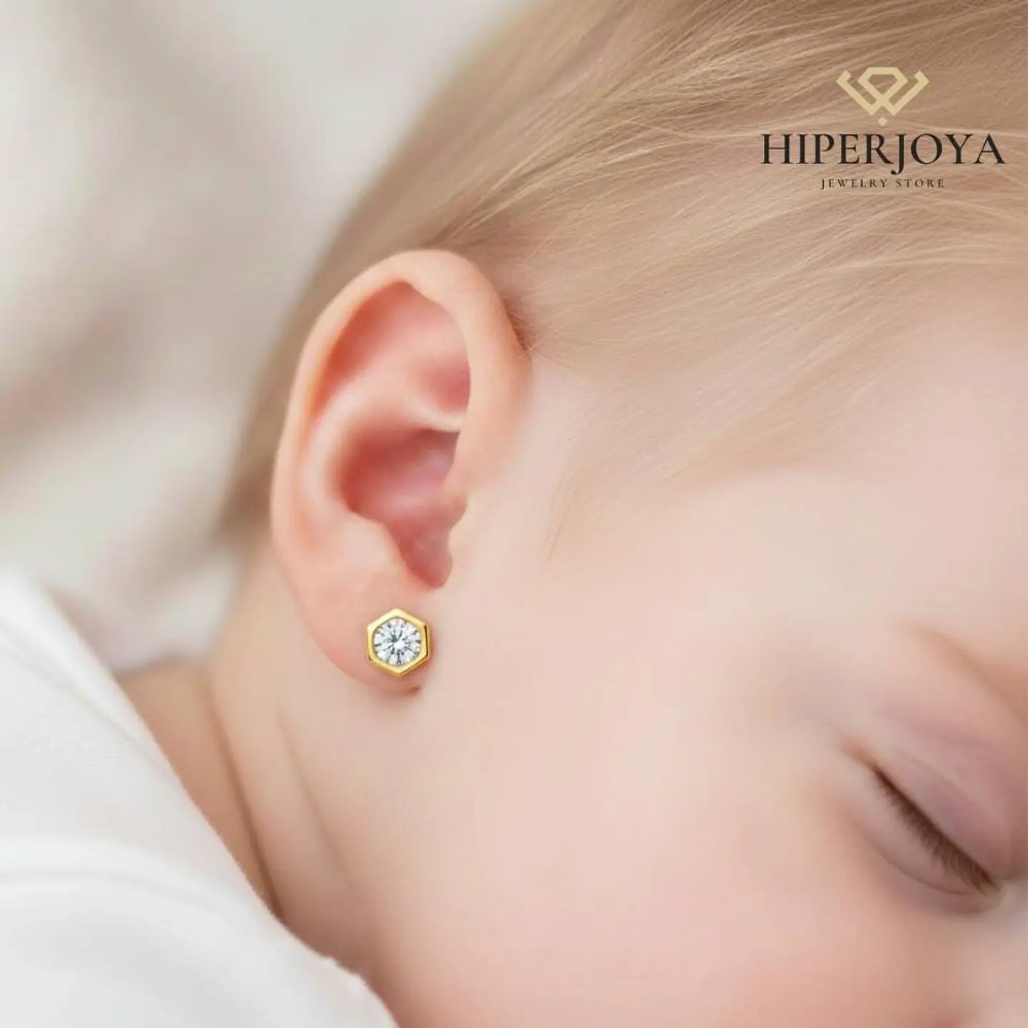 Pendientes hexágono y circonita Oro 18k  2