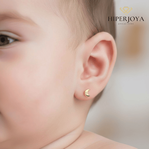 Pendientes oro amarillo luna circonita