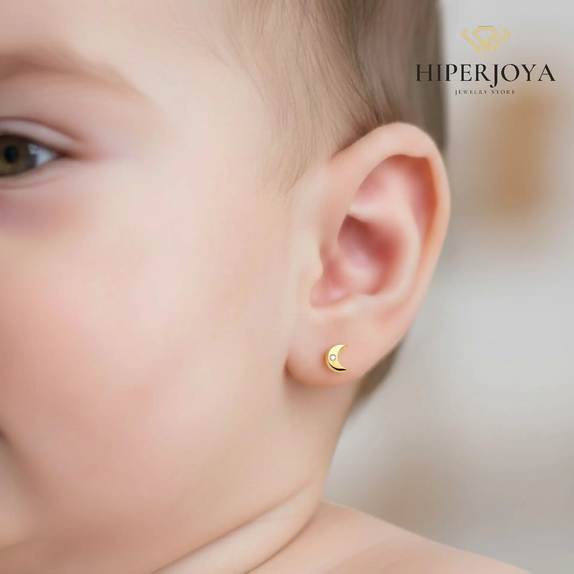 Pendientes oro amarillo luna circonita 1