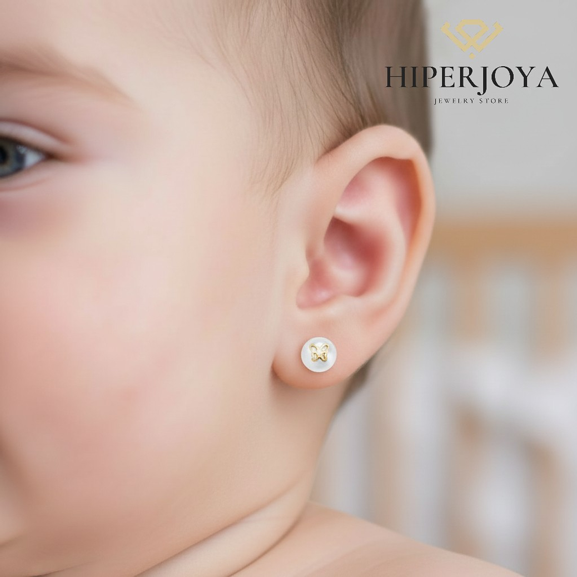 Pendientes oro amarillo perlas mariposa 1