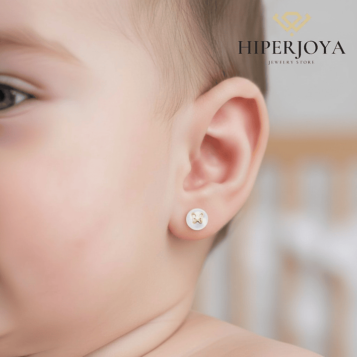 18K pendientes oro amarillo perlas con motivo mariposa. 2