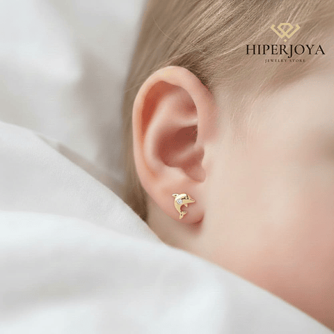 Pendientes oro amarillo delfín con circonita